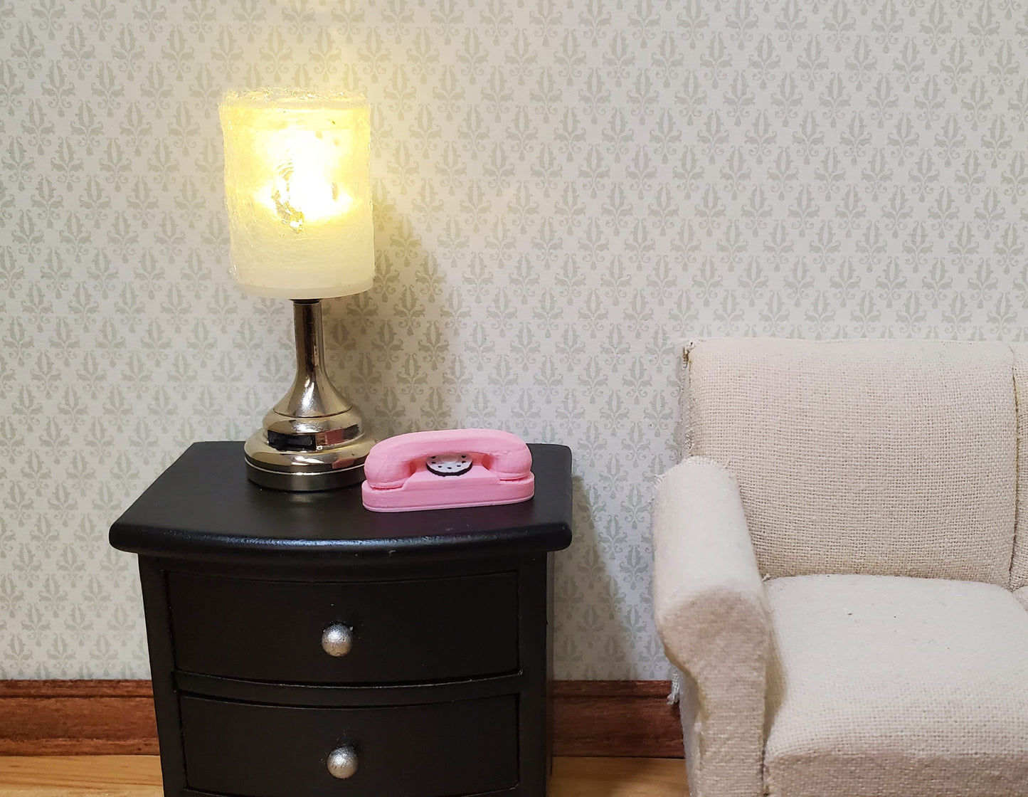 Dollhouse Pink Princess Telephone Dial Phone Modern 1950s 1:12 Scale Miniature