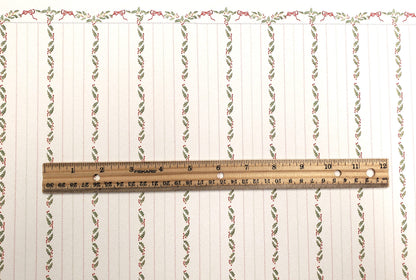 Dollhouse Wallpaper 3 Sheets Christmas Stripes Holly 1:12 Scale Miniature