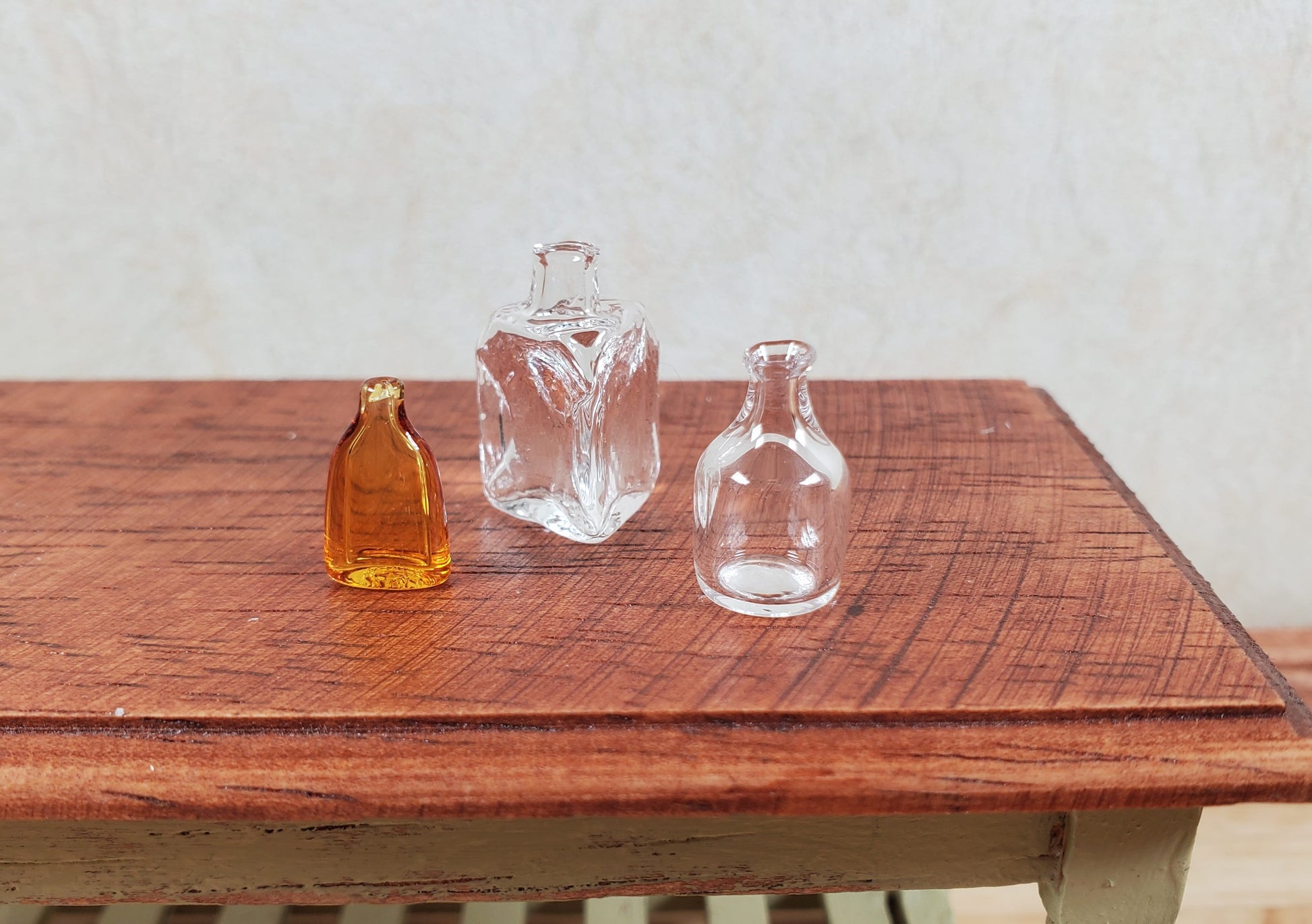 Dollhouse Miniature 3 Glass Jars 2 Clear 1 Amber Flask 1:12 Scale