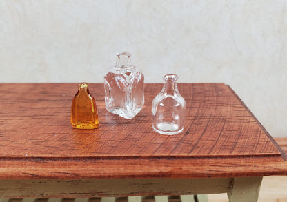 Dollhouse Miniature 3 Glass Jars 2 Clear 1 Amber Flask 1:12 Scale