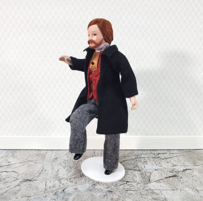 Dollhouse Man Doll Porcelain Dad Father with Beard 1:12 Scale Miniature Poseable