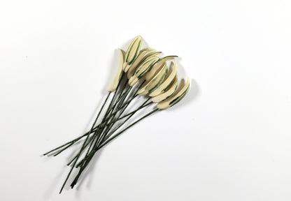 Dollhouse Variegated Green Leaves Long Stem Set of 10 1:12 Scale Miniature