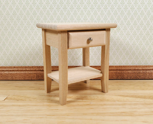 Dollhouse Side Table Night Stand with Drawer Wood 1:12 Scale Furniture Unpainted