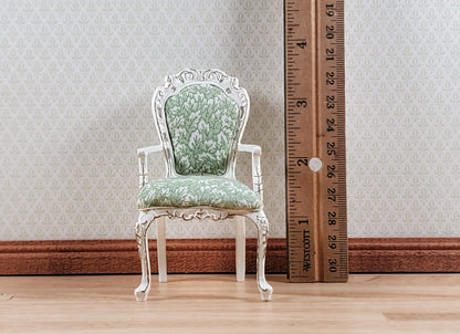 Dollhouse White & Gold Arm Chair Green Fern Fabric 1:12 Scale Furniture Hansson