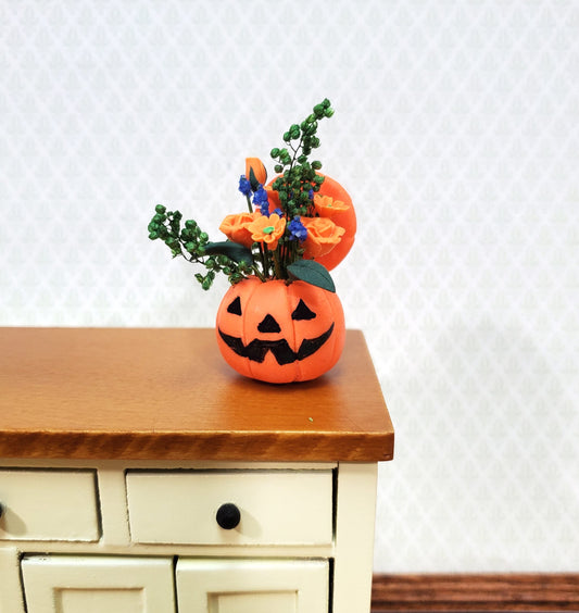 Dollhouse Halloween Fall Flowers Display Pumpkin 1:12 Scale Floral Arrangement