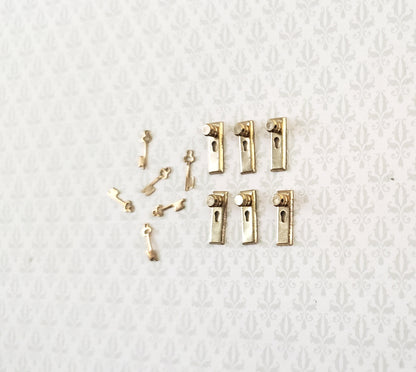 Dollhouse HALF SCALE Doorknobs with Keys Gold Brass x6 1:24 Scale Miniature