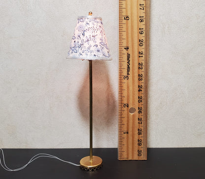 Dollhouse Floor Lamp Blue Onion Design Shade 12 Volt Wired 1:12 Scale Miniature