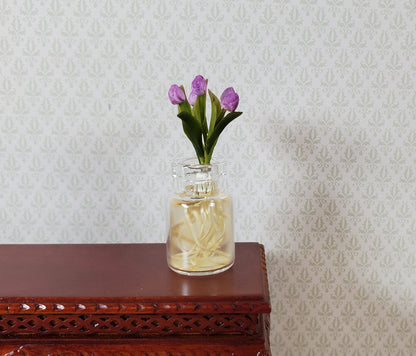 Dollhouse Lavender Tulip Bulbs with Roots in a Glass Jar1:12 Scale Miniature