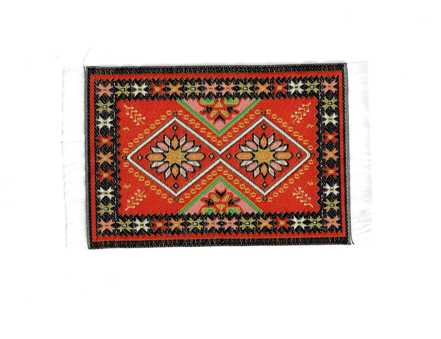 Dollhouse Rug Small HALF SCALE Fabric Red Black 4 1/2" x 2 1/2" 1:24 Miniature