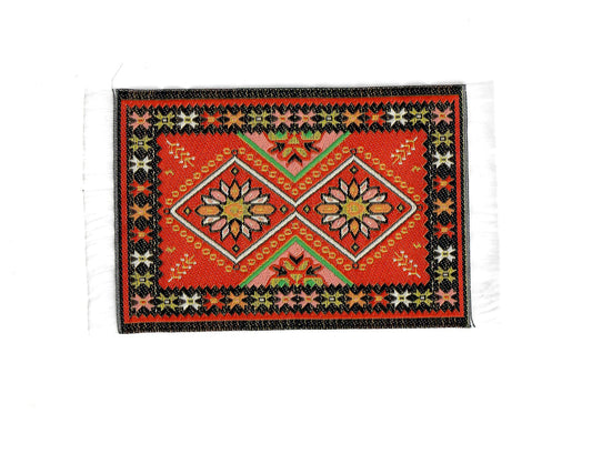 Dollhouse Rug Small HALF SCALE Fabric Red Black 4 1/2" x 2 1/2" 1:24 Miniature