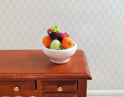 Dollhouse Bowl of Fruit Grapes Oranges White Ceramic 1:12 Scale Miniature