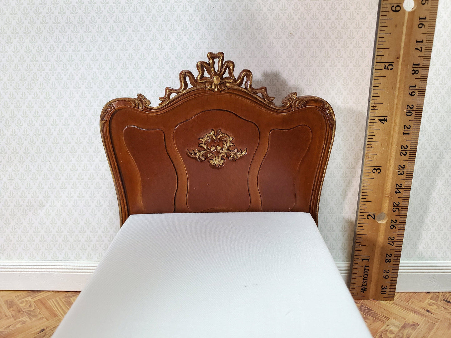 JBM Dollhouse Bed Late Victorian Era Style 1:12 Miniature Furniture Walnut Finish