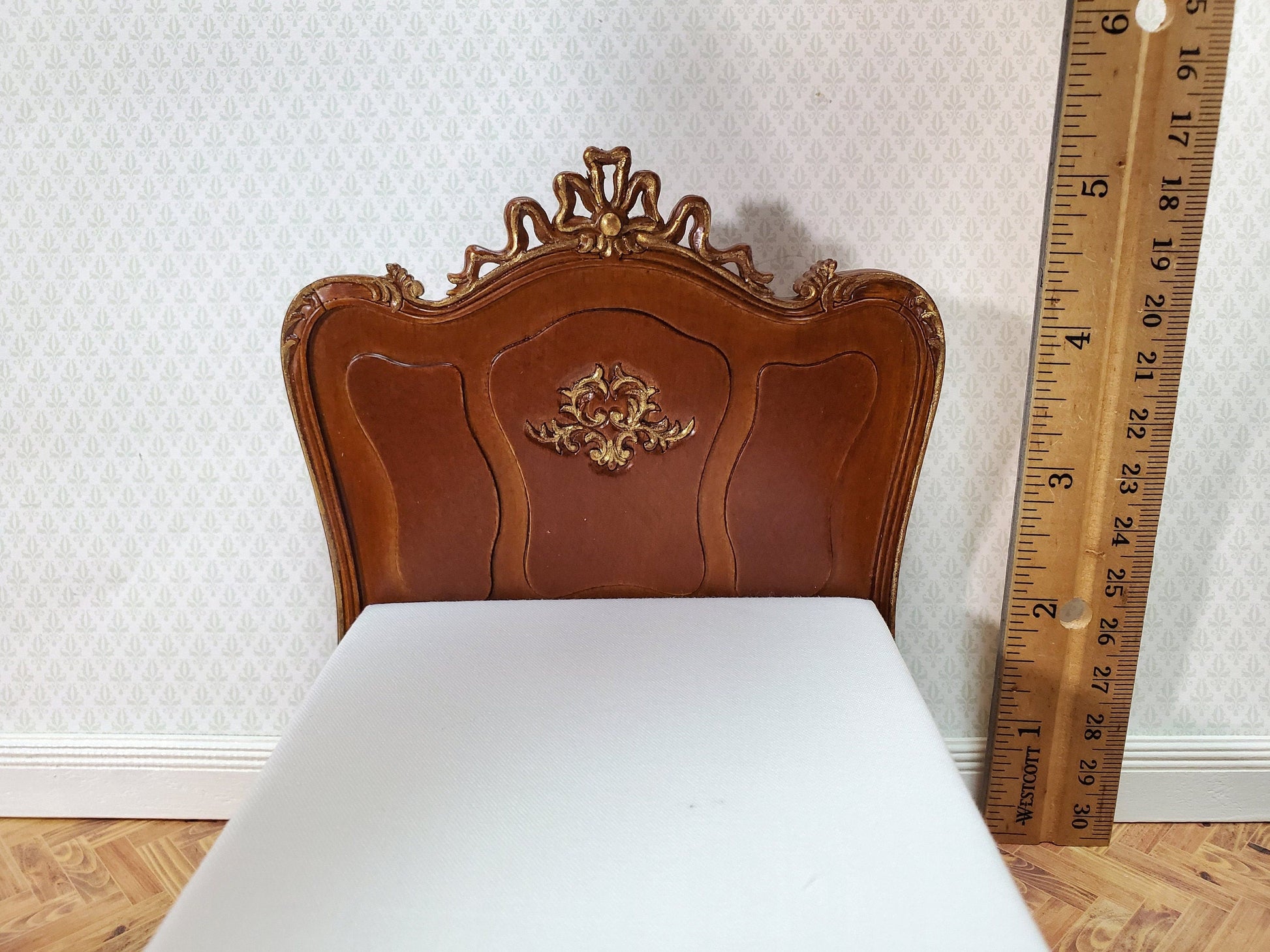 JBM Dollhouse Bed Late Victorian Era Style 1:12 Miniature Furniture Walnut Finish