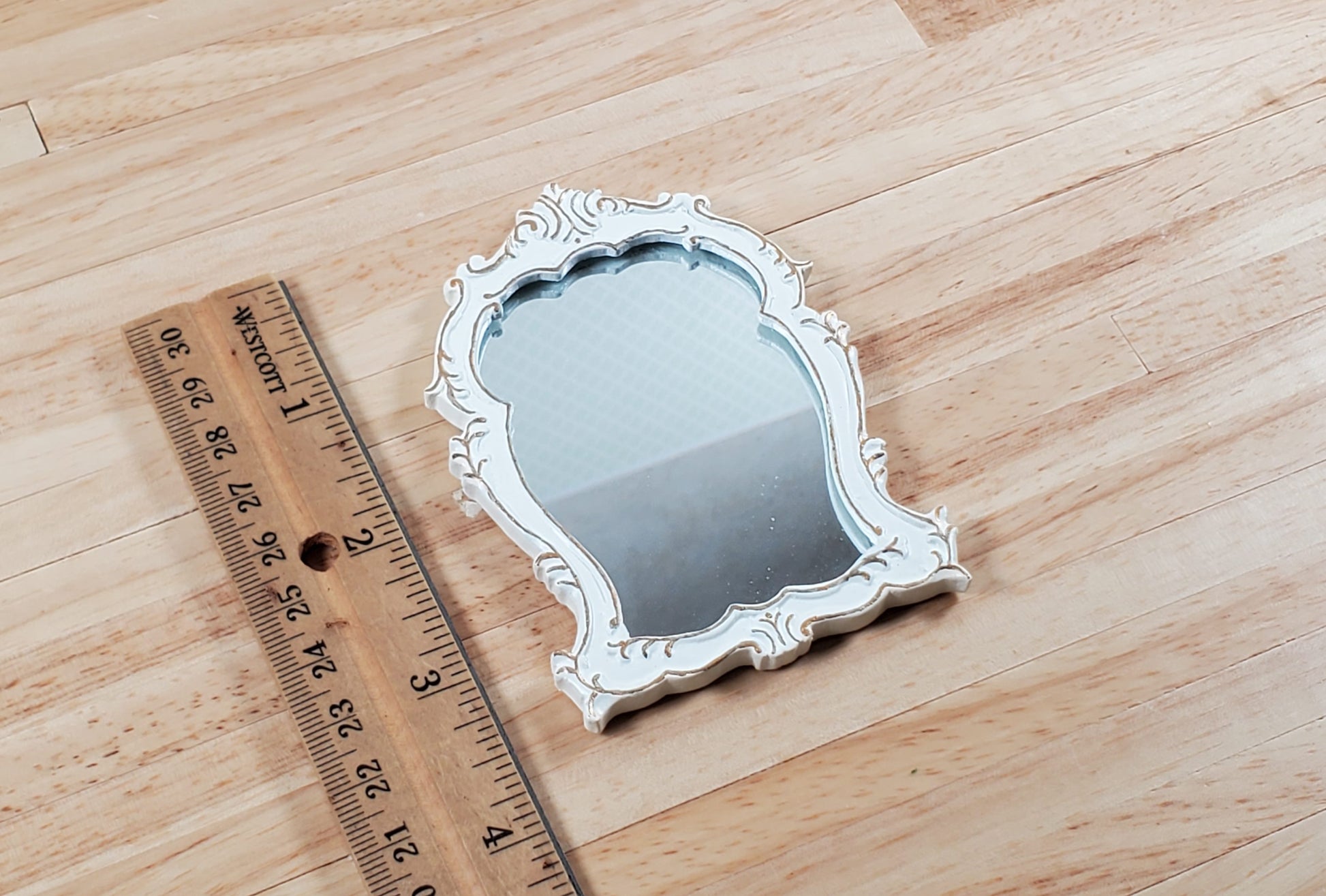 Dollhouse Mirror Cream with Gold Accents 1:12 Scale Miniature Decor