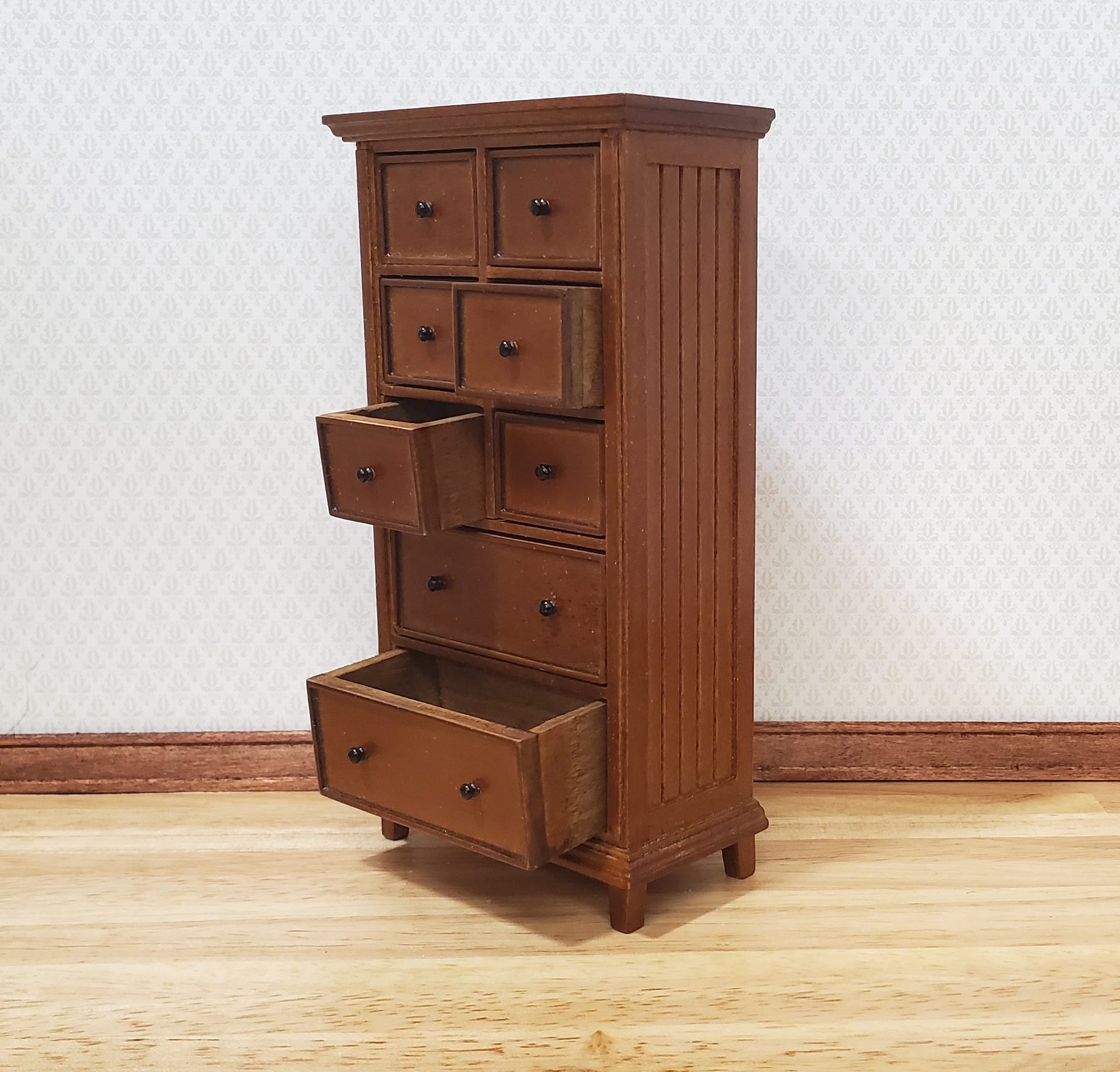 JBM Dollhouse Tall Dresser Country Style Walnut Finish 1:12 Scale Furniture