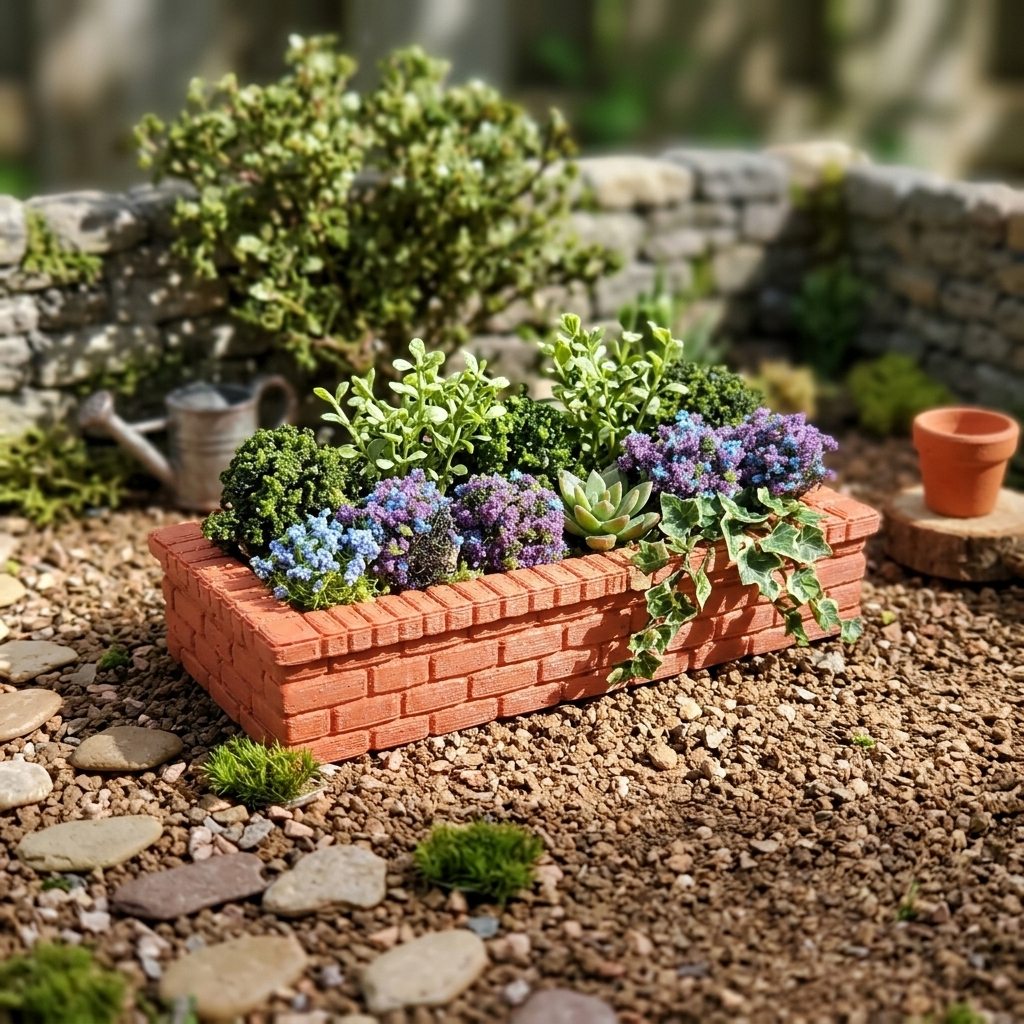 Miniature Brick Style Planter Flower Box 1:12 Scale Dollhouse Garden Decor