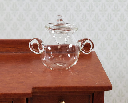 Dollhouse Miniature Jar for Candy or Sugar Handles and Top Clear Glass Pot Belly