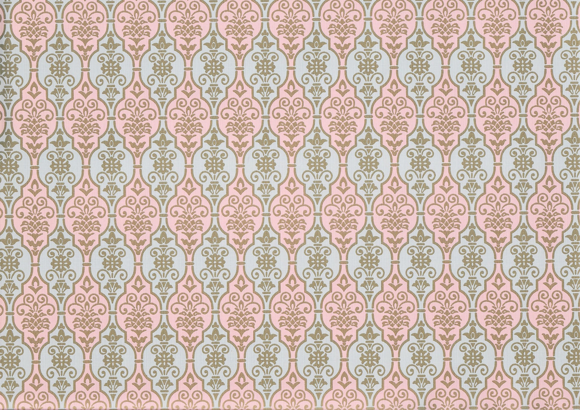 Dollhouse Wallpaper Pink & Blue Fleur Damask 3 Sheets 1:12 Scale Miniature