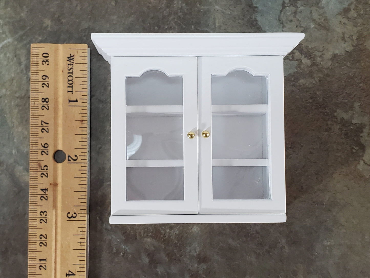 Dollhouse Upper Kitchen Cabinet White Finish 1:12 Scale Miniature Hanging Cupboard