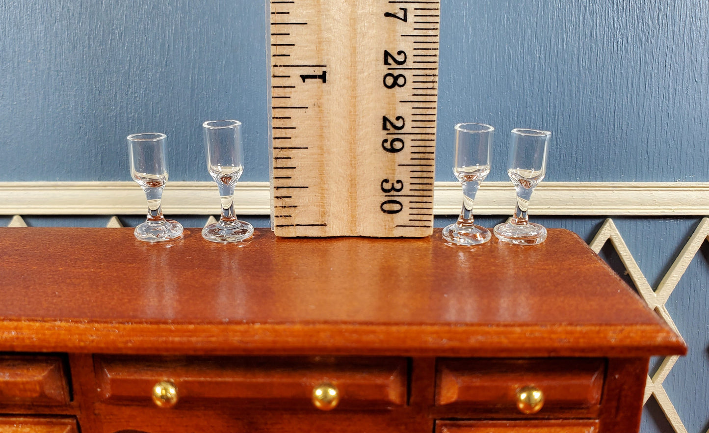 Dollhouse Wine Glasses Set of 4 Real Glass 1:12 Scale Miniatures 11/16" Tall
