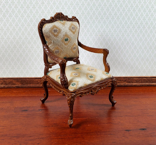 JBM Dollhouse Armchair Chair Rococo Style Walnut 1:12 Scale Miniature Furniture