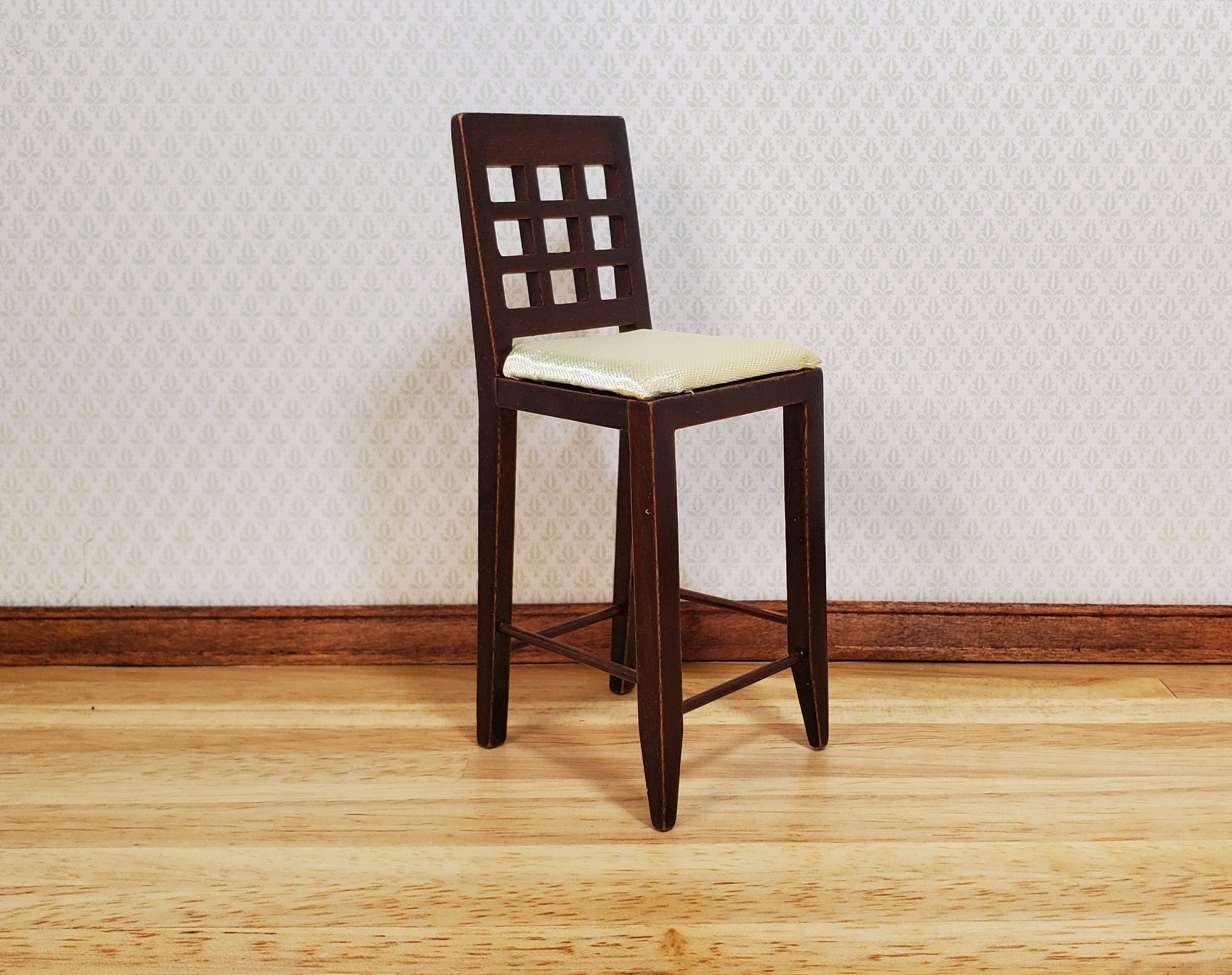 Dollhouse Tall Modern Bar Chair with Padded Seat Walnut 1:12 Scale Furniture