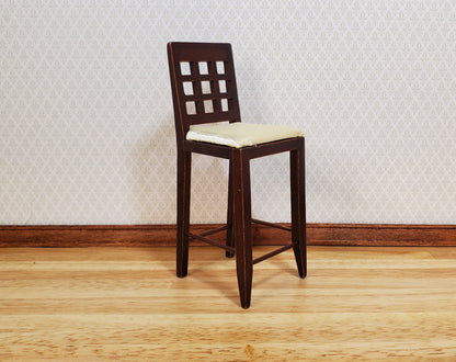 Dollhouse Tall Modern Bar Chair with Padded Seat Walnut 1:12 Scale Furniture