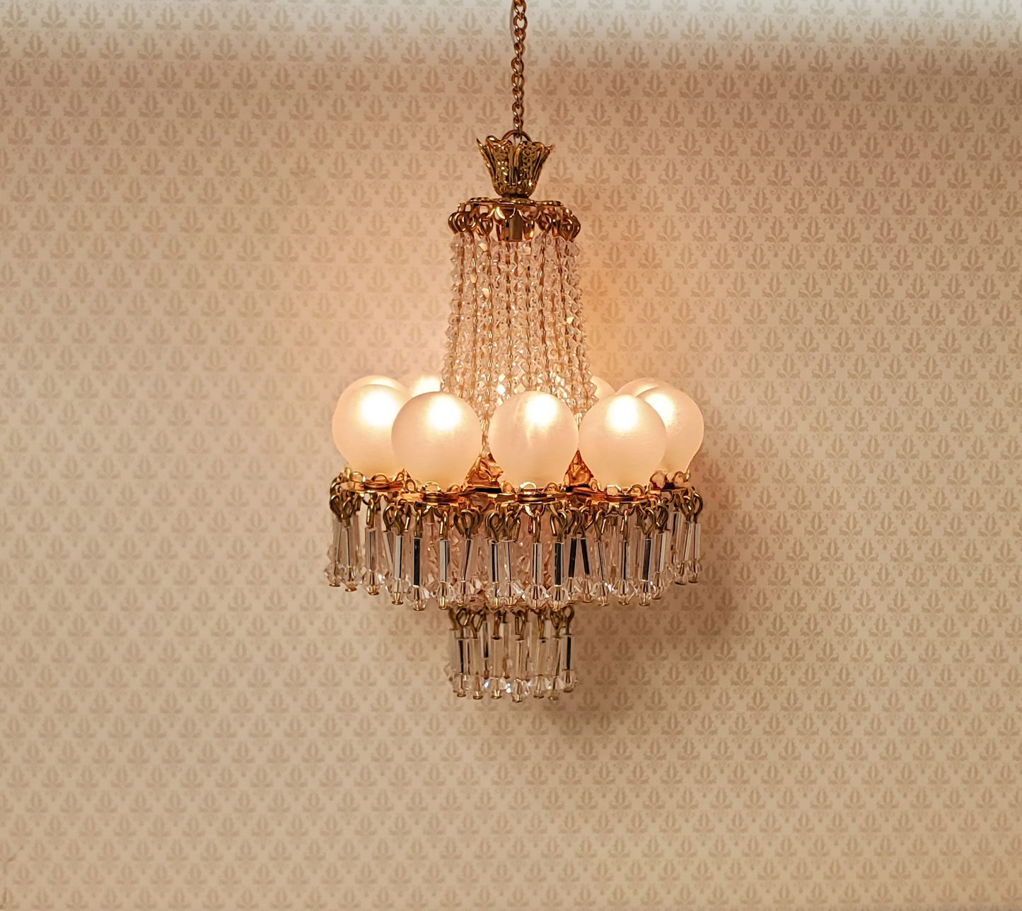 Dollhouse 10 Light Grand Ballroom Crystal Chandelier Handmade 12 Volt 1:12 Scale