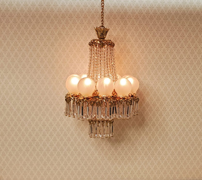 Dollhouse 10 Light Grand Ballroom Crystal Chandelier Handmade 12 Volt 1:12 Scale
