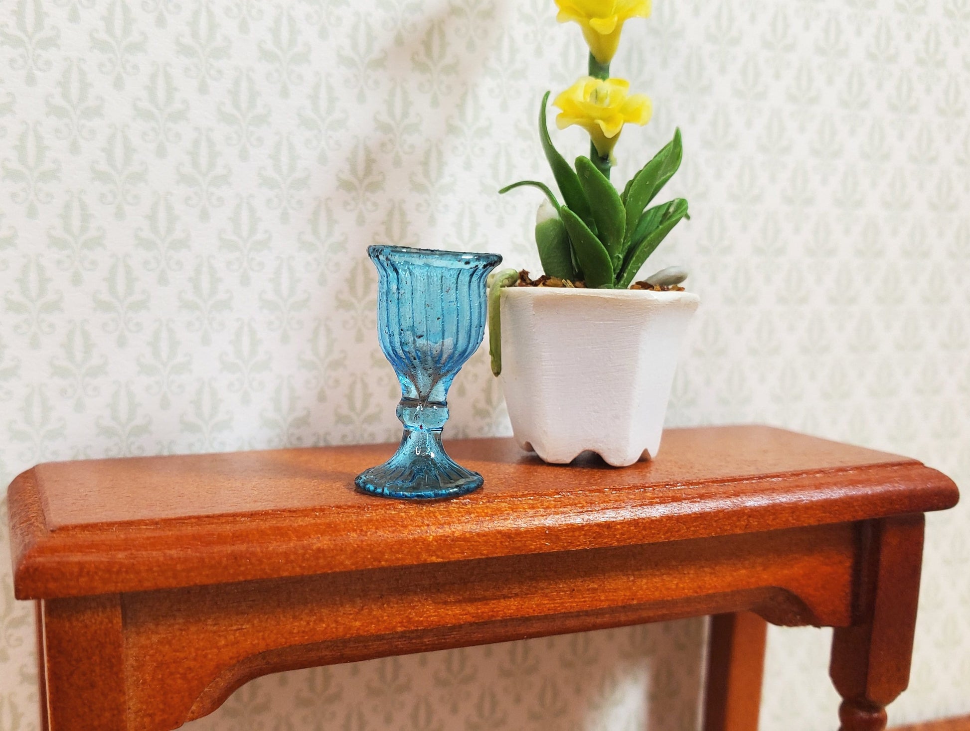 Dollhouse Fancy Blue Water or Wine Glass 1:12 Scale Miniature