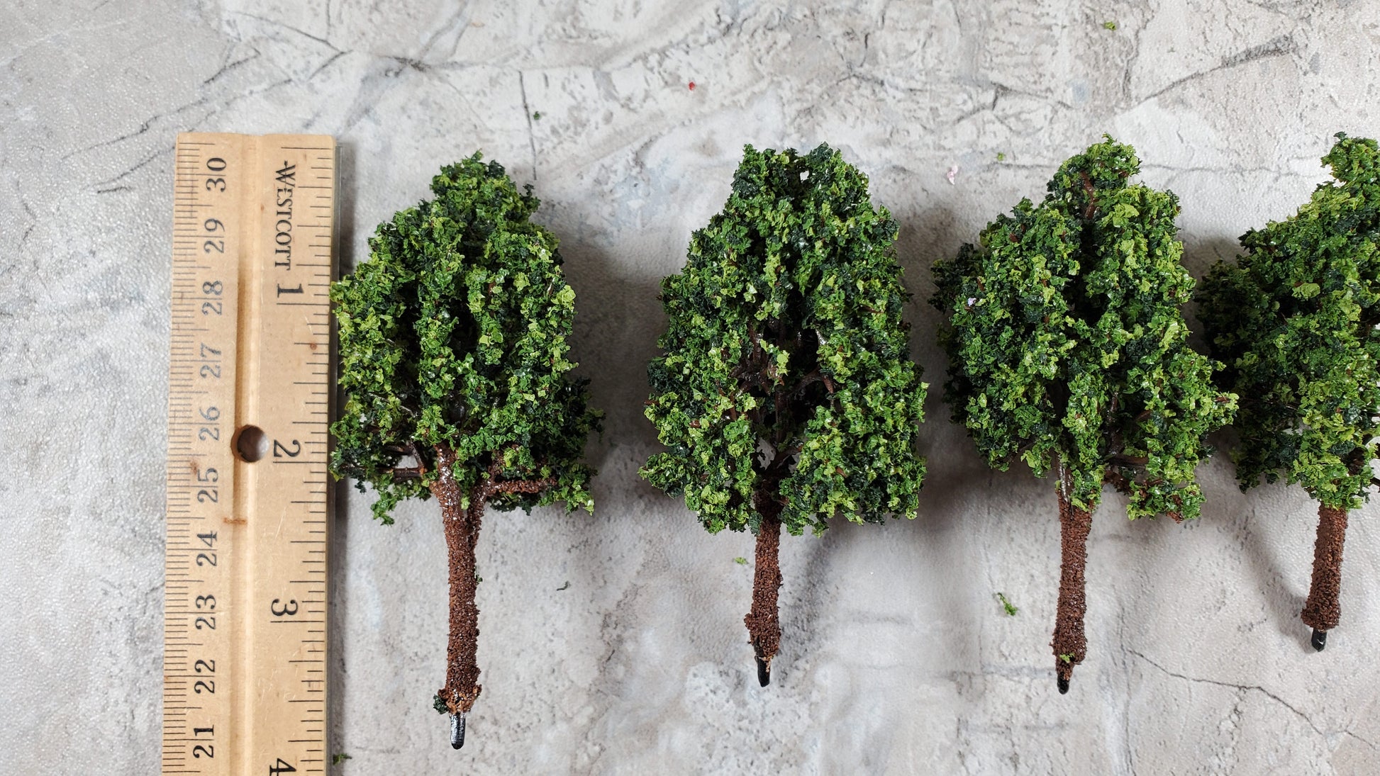 Miniature Green Tree or Shrub Bush 3" Tall 4 pc Model Scenery RR Dollhouse Garden