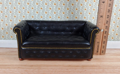 JBM Dollhouse Chesterfield Sofa Black Tufted Faux Leather 1:12 Scale Furniture