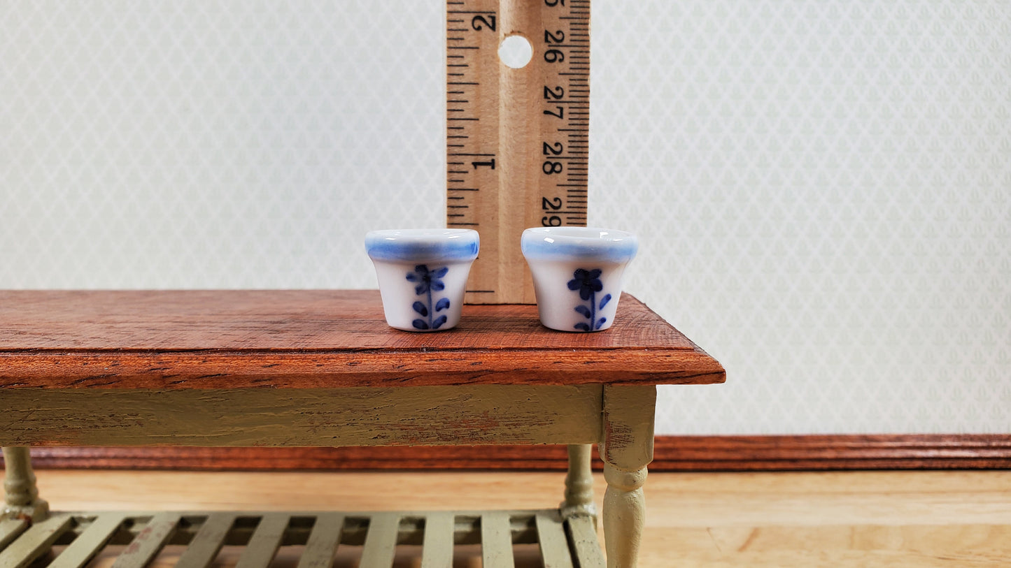 Dollhouse Cermaic Planter Blue & White Set of 2 Small 1:12 Scale Miniature