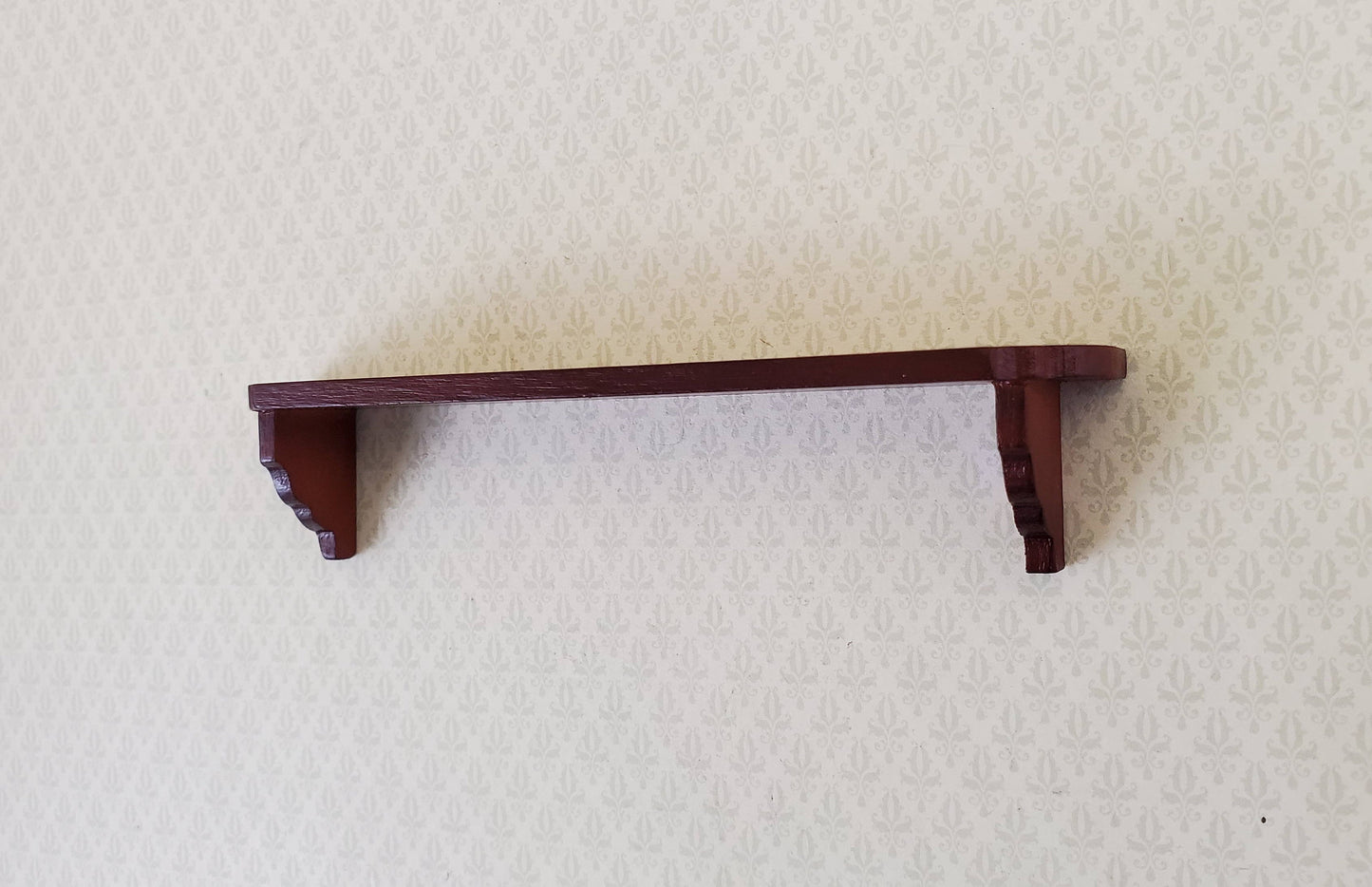 Dollhouse Miniature Wall Shelf Large Wood Mahogany Finish 1:12 Scale 4 3/8"