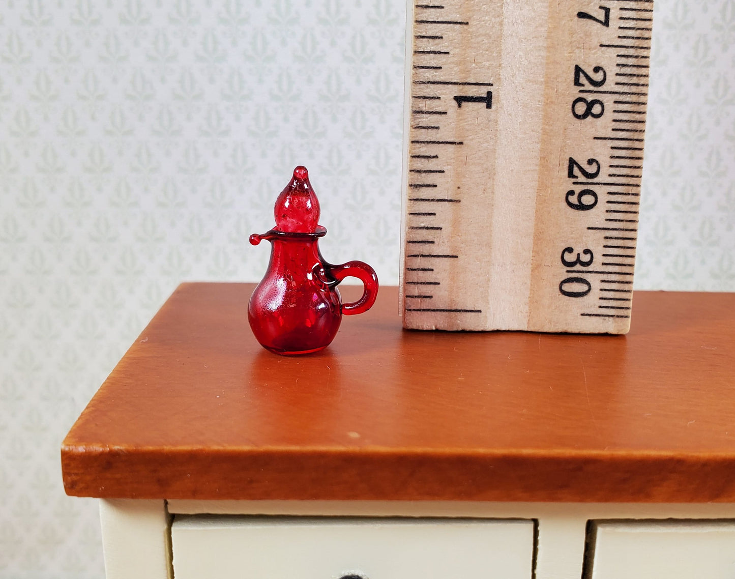 Dollhouse Cruet Cranberry Red Glass with Stopper 1:12 Scale Miniature