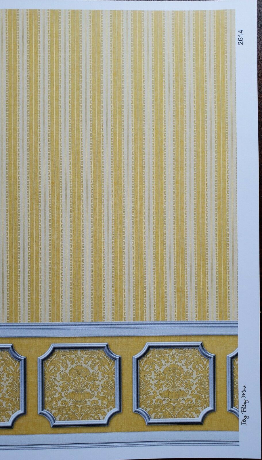 Dollhouse Wallpaper Yellow Gold Striped Annabelle Wainscot 1:12 Scale Itsy Bitsy
