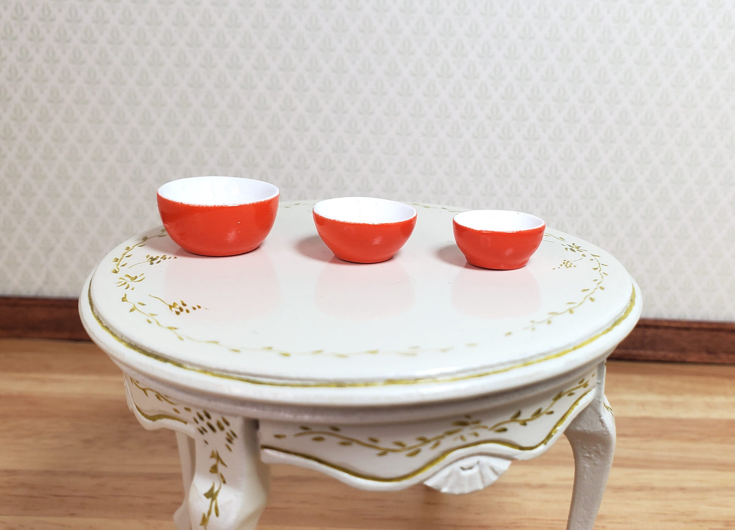 Dollhouse Nesting Mixing Bowls Orange White Set of 3 1:12 Scale Miniature Dishes