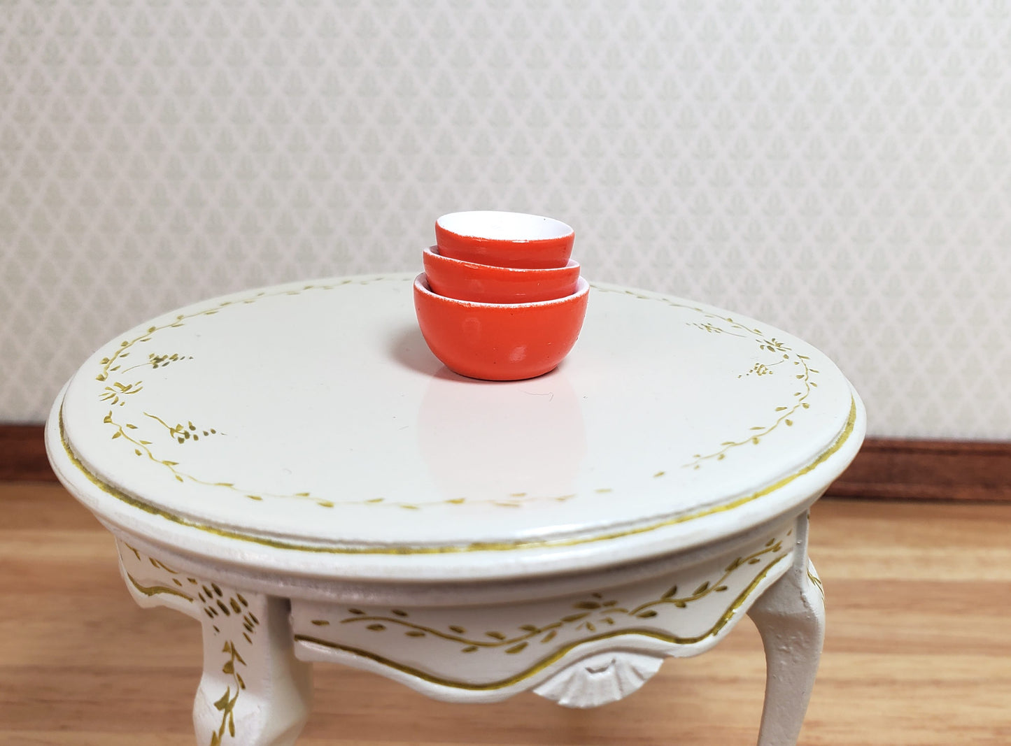 Dollhouse Nesting Mixing Bowls Orange White Set of 3 1:12 Scale Miniature Dishes