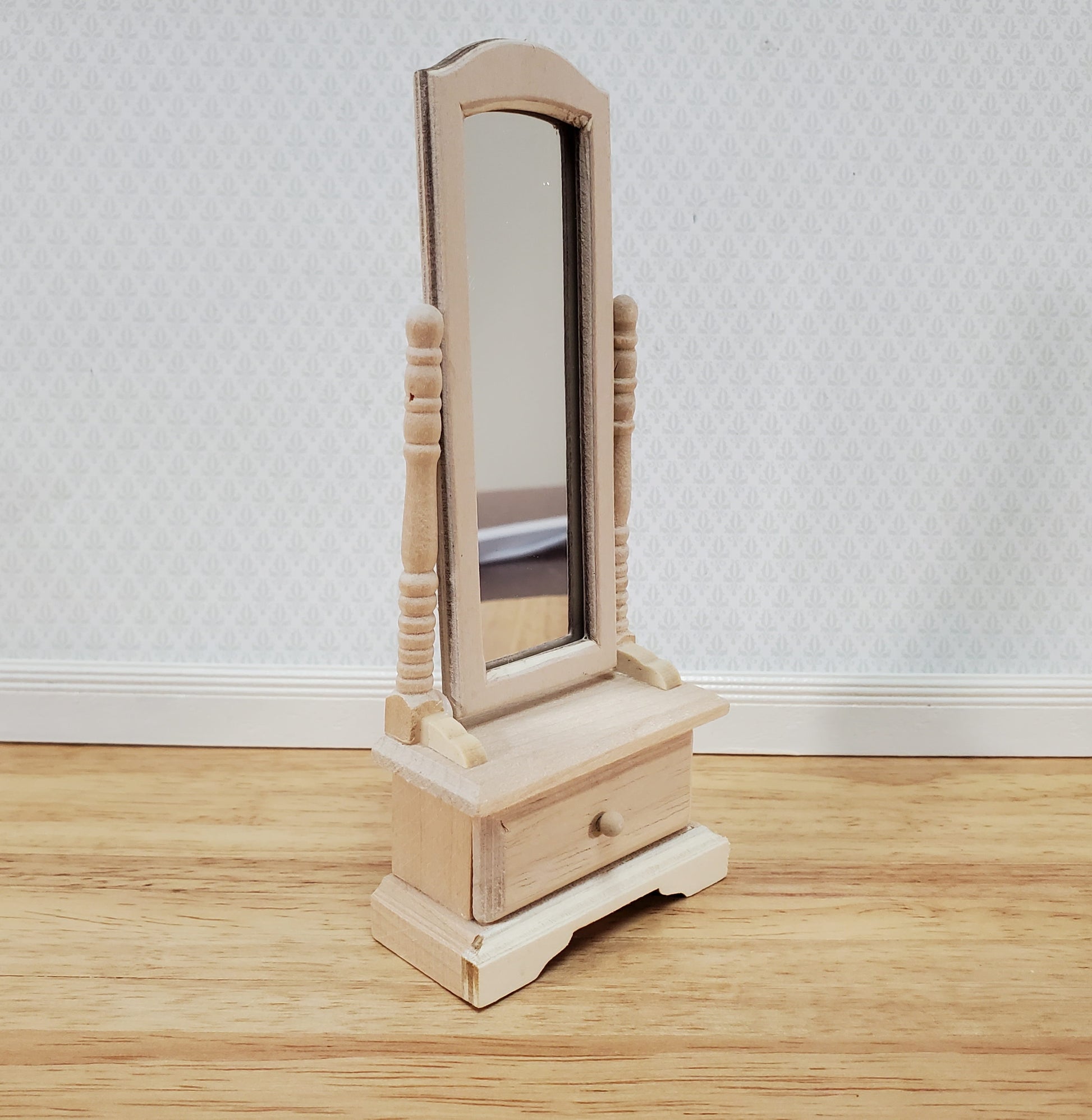 Dollhouse Mirror Full Length Dressing on Wood Tilting Frame 1:12 Scale Miniature