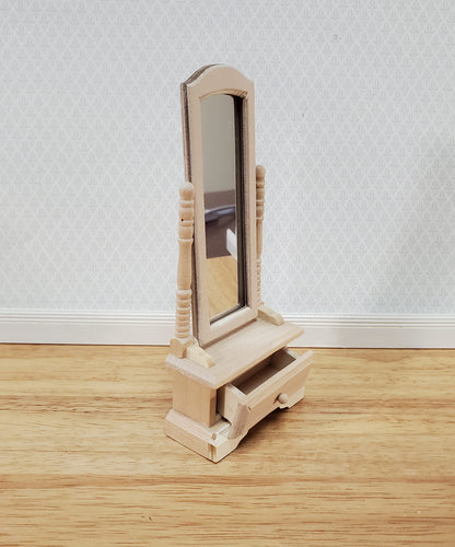 Dollhouse Mirror Full Length Dressing on Wood Tilting Frame 1:12 Scale Miniature