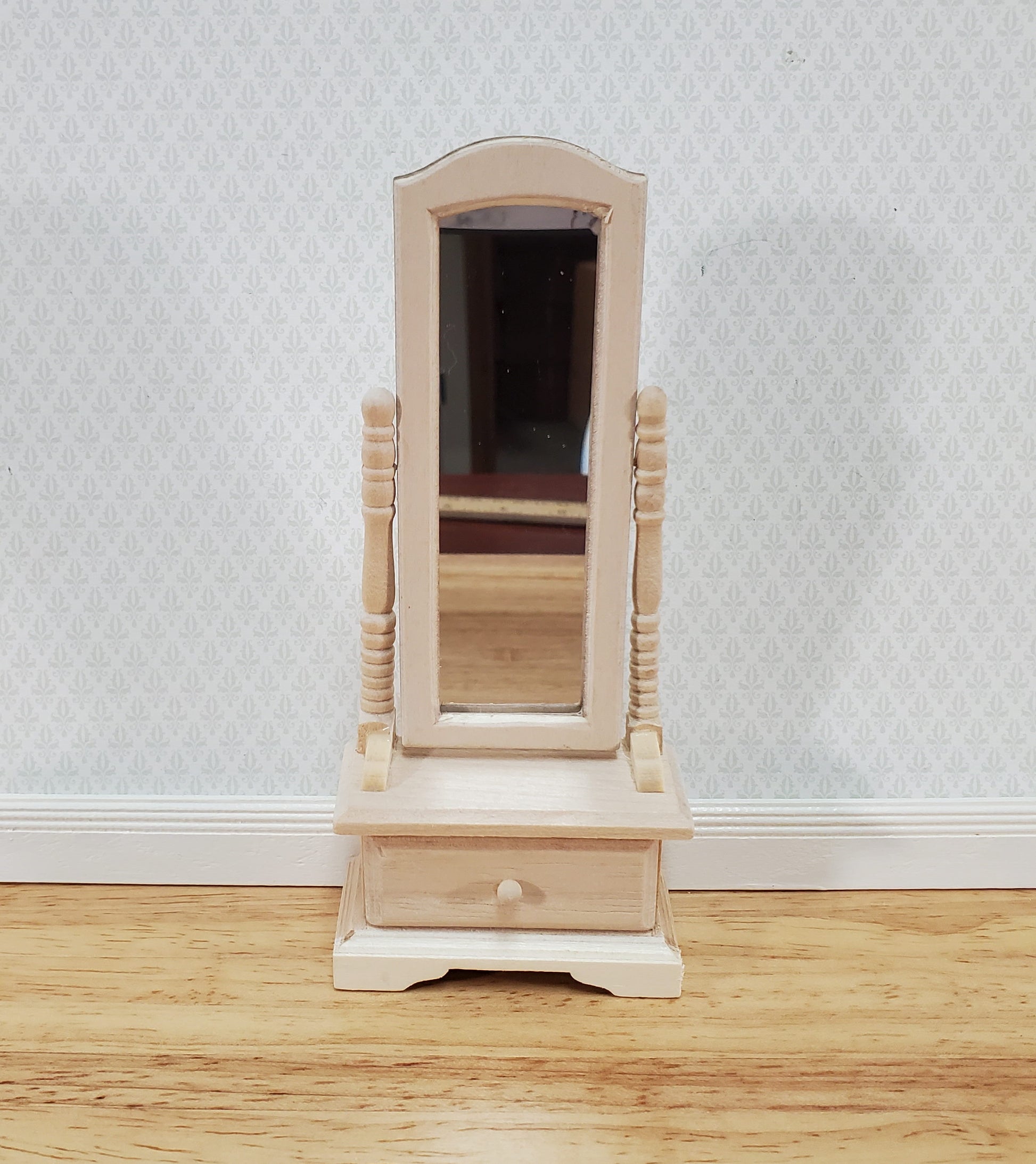 Dollhouse Mirror Full Length Dressing on Wood Tilting Frame 1:12 Scale Miniature