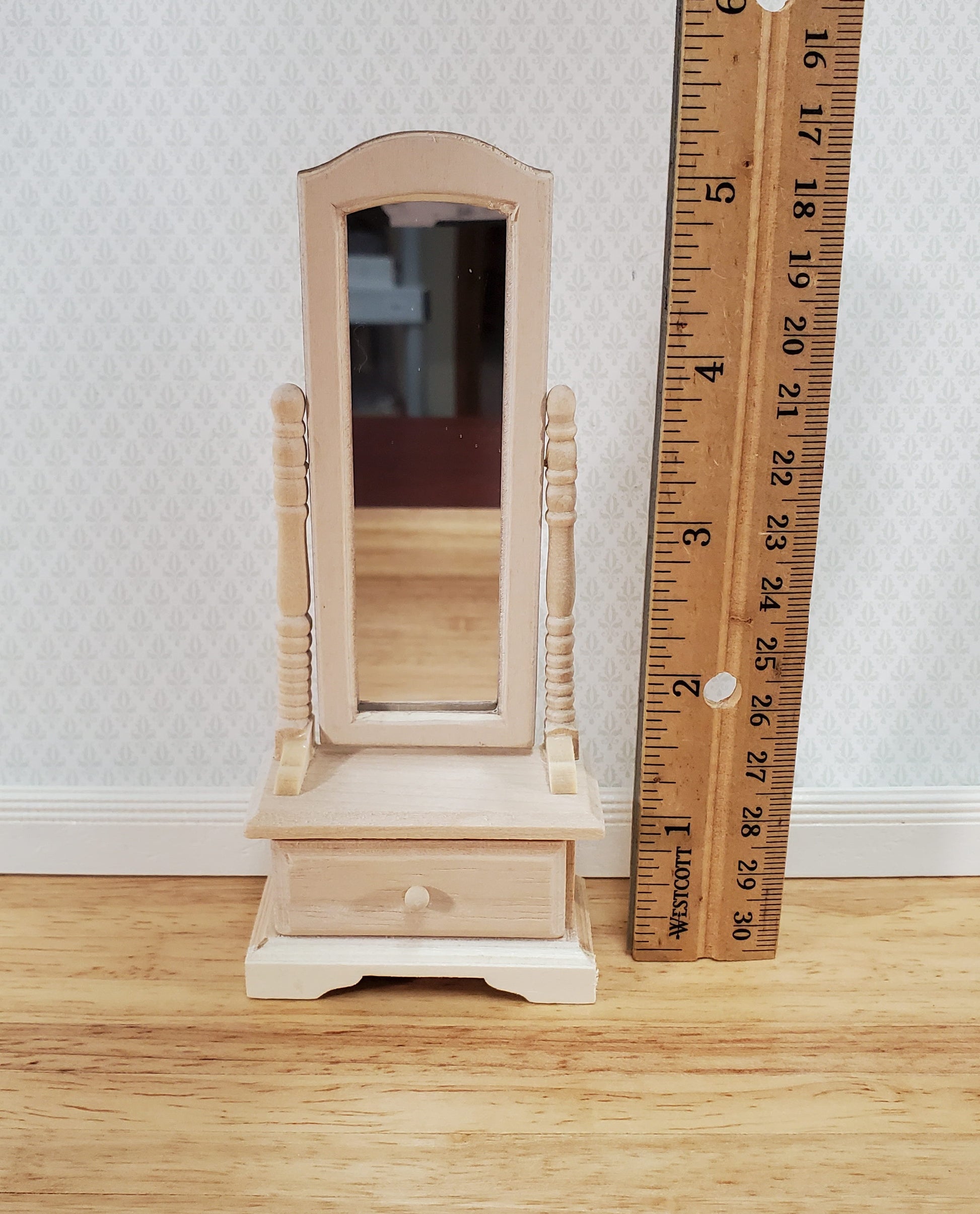 Dollhouse Mirror Full Length Dressing on Wood Tilting Frame 1:12 Scale Miniature