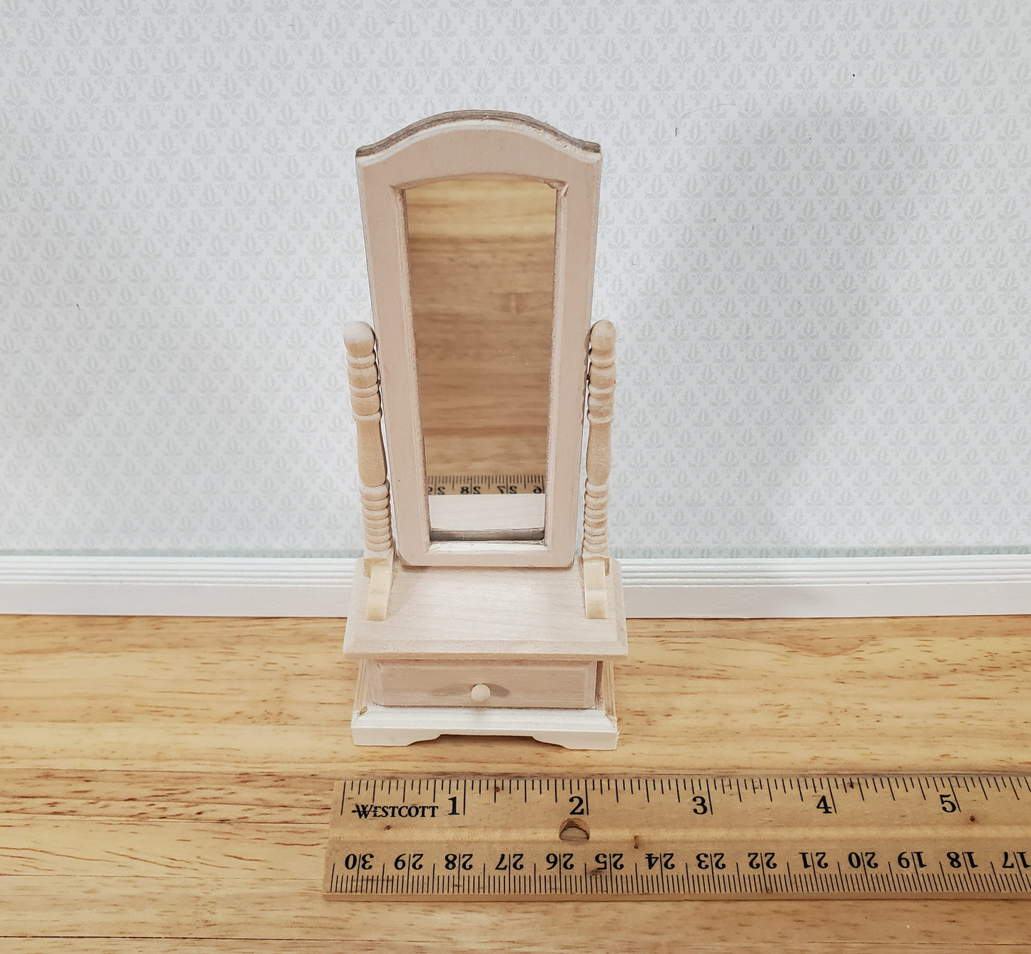 Dollhouse Mirror Full Length Dressing on Wood Tilting Frame 1:12 Scale Miniature