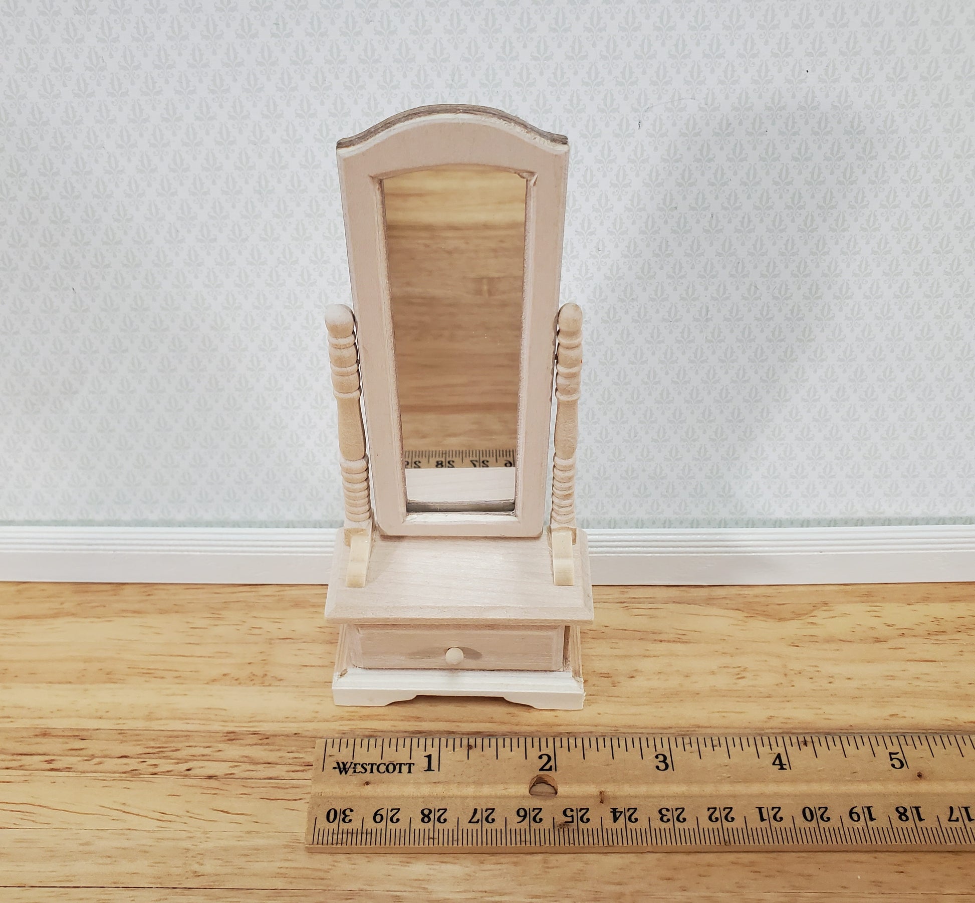 Dollhouse Mirror Full Length Dressing on Wood Tilting Frame 1:12 Scale Miniature