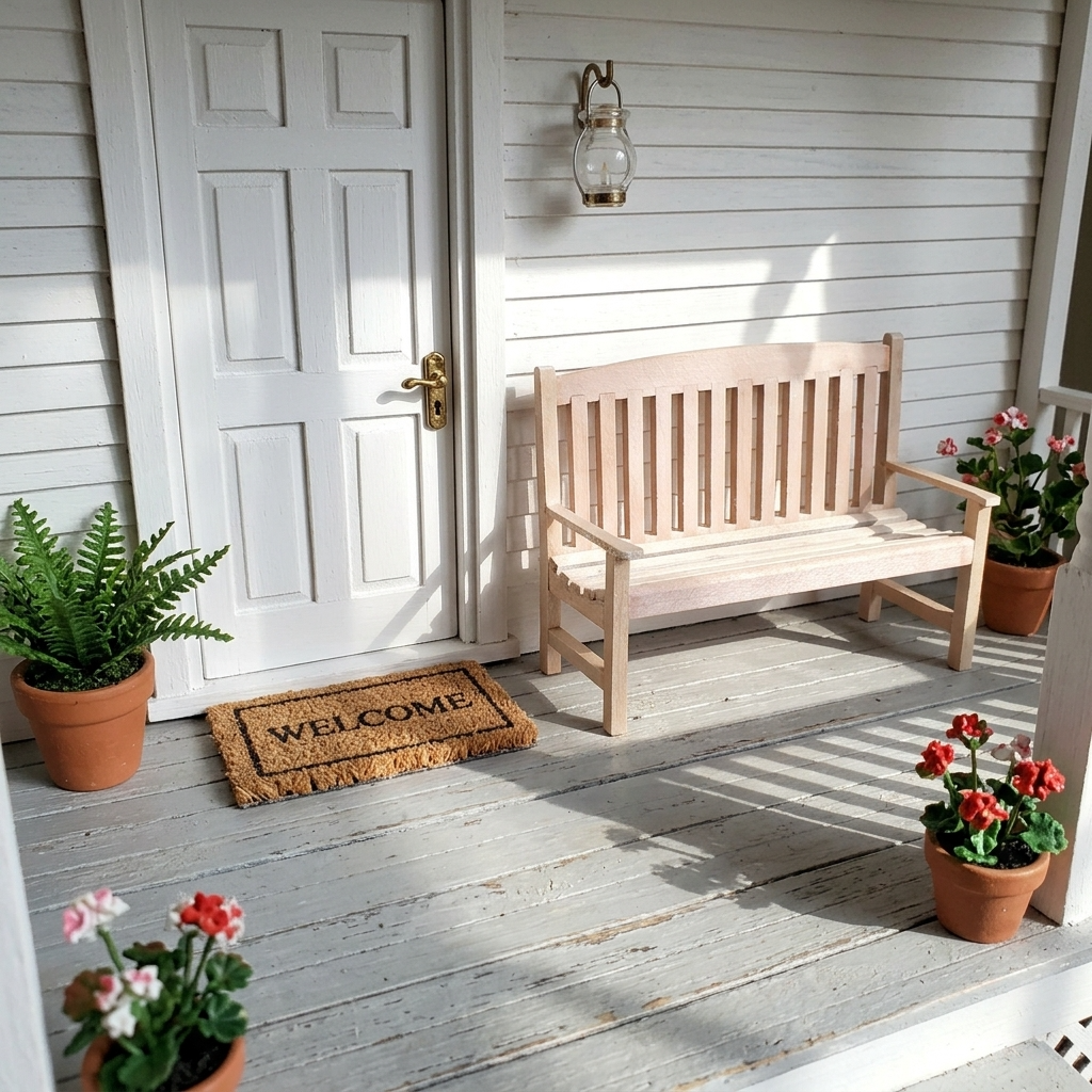 Dollhouse Miniature Garden Bench Large Classic Style Unfinished Wood 1:12 Scale Furniture
