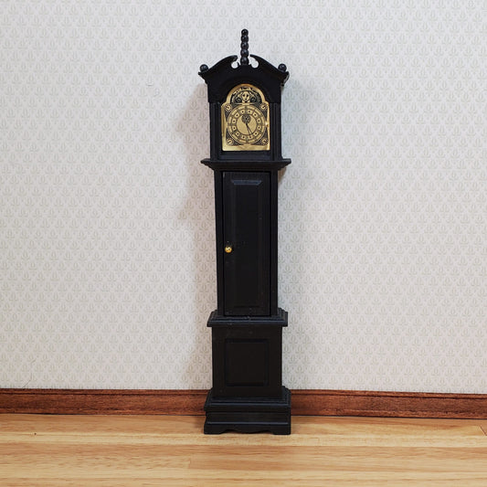 Dollhouse Grandfather Clock Opens BLACK Wood 1:12 Scale Miniature Furniture