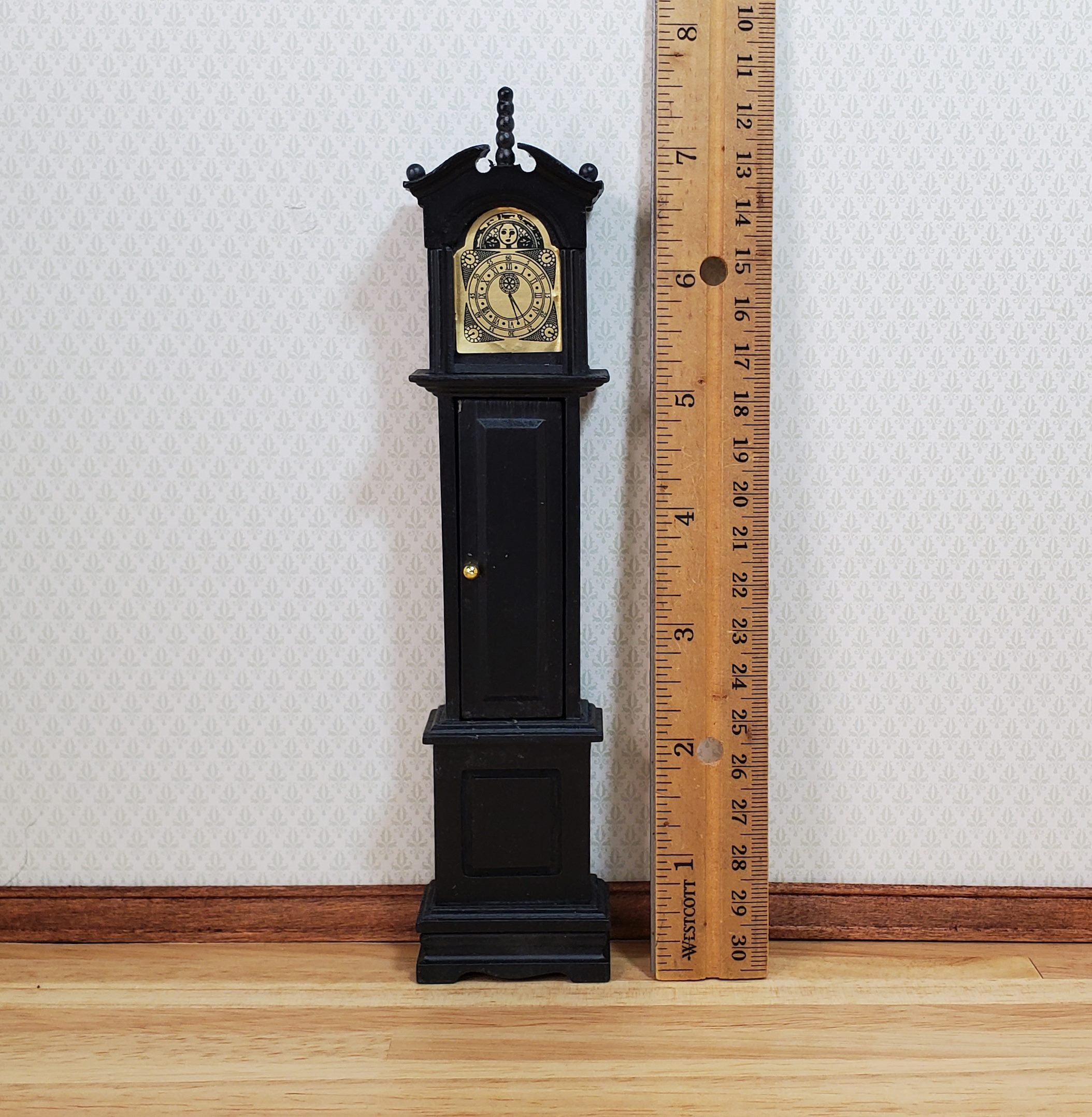 Dollhouse Grandfather Clock Opens BLACK Wood 1:12 Scale Miniature