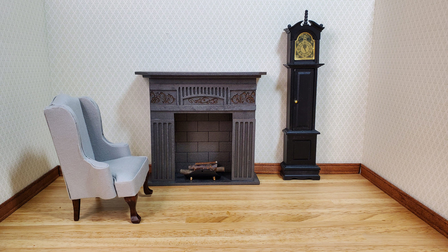 Dollhouse Arm Chair Wing Back Gray Fabric 1:12 Scale Miniature Furniture