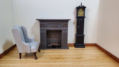 Dollhouse Arm Chair Wing Back Gray Fabric 1:12 Scale Miniature Furniture