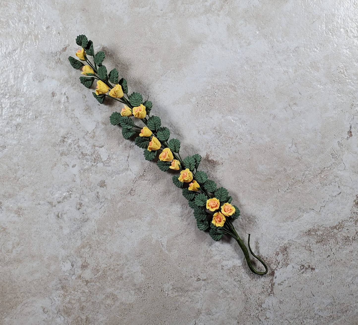 Dollhouse Climbing Yellow & Peach Roses Bendable 7" Clay Miniature Flowers